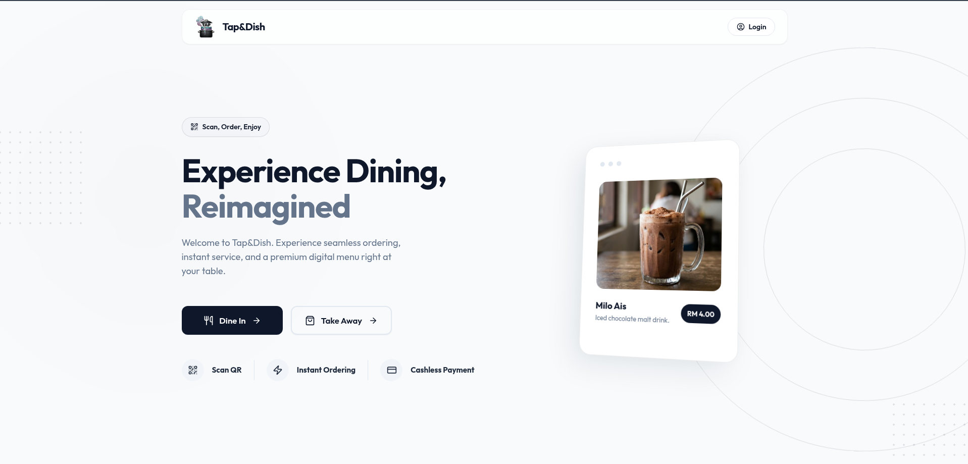 Tap&Dish QR ordering landing page