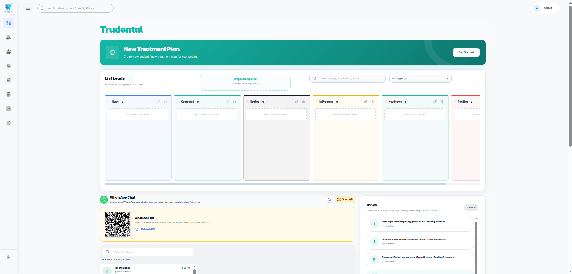TruDental clinic treatment plan dashboard
